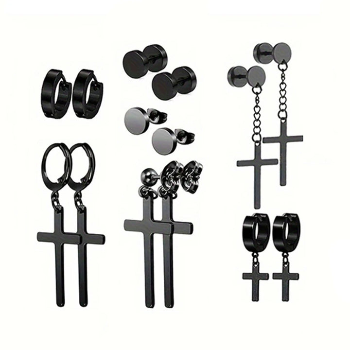 7 Pairs Stainless Steel Dangle Hoop Earrings for Men