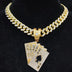 Hip Hop Playing Card Pendant Necklace with Crystal Cuban Chain