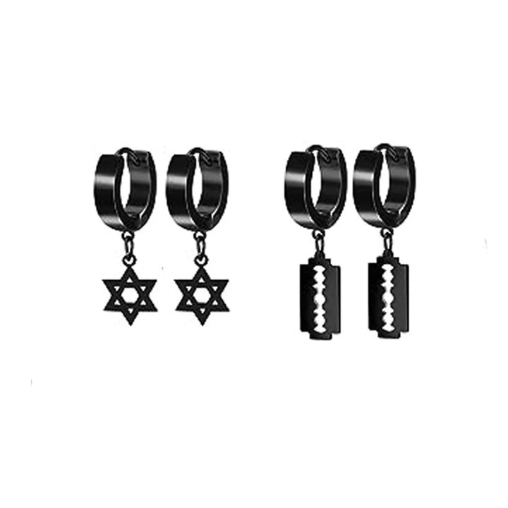 22 Pairs Stainless Steel Black Stud Earrings for Men - Cross Cone Pendant Hoop Earrings Set