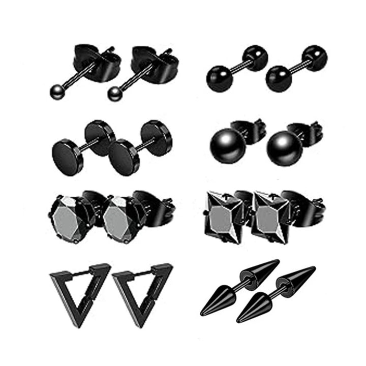 22 Pairs Stainless Steel Black Stud Earrings for Men - Cross Cone Pendant Hoop Earrings Set