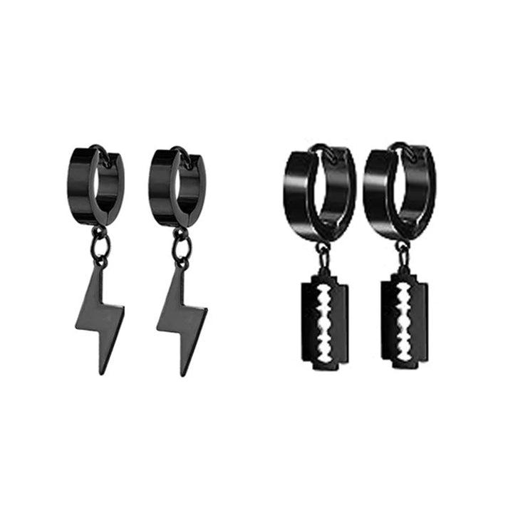 22 Pairs Stainless Steel Black Stud Earrings for Men - Cross Cone Pendant Hoop Earrings Set