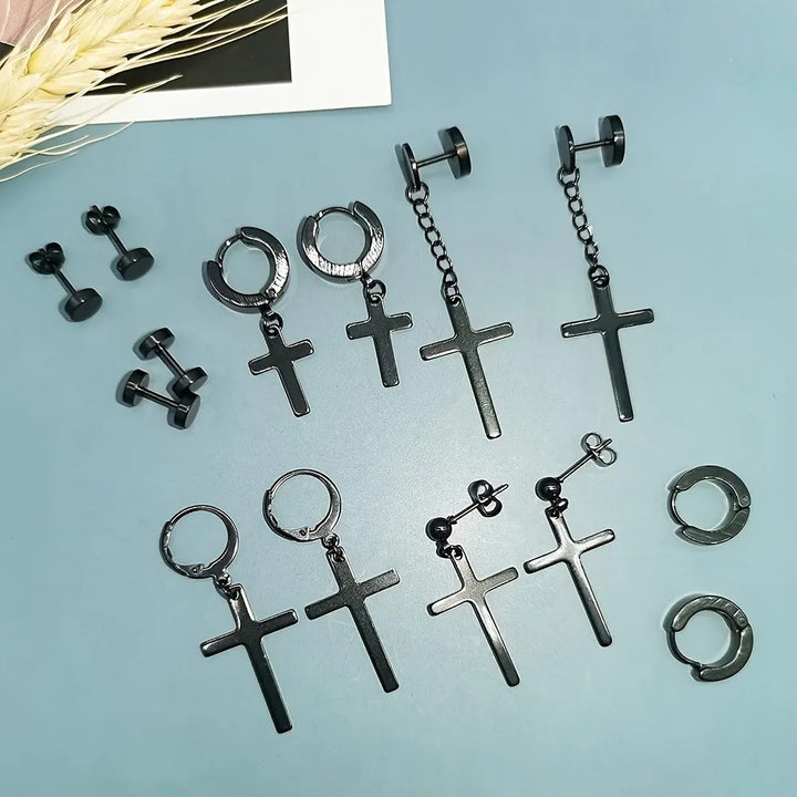 7 Pairs Stainless Steel Dangle Hoop Earrings for Men