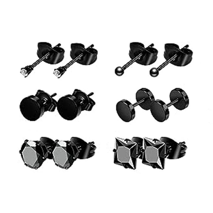 22 Pairs Stainless Steel Black Stud Earrings for Men - Cross Cone Pendant Hoop Earrings Set