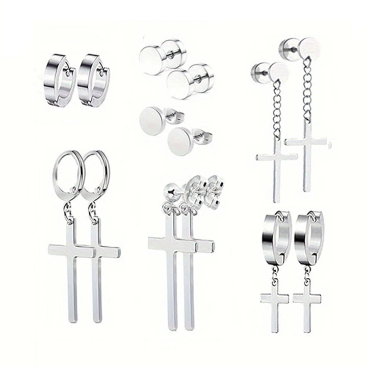 7 Pairs Stainless Steel Dangle Hoop Earrings for Men