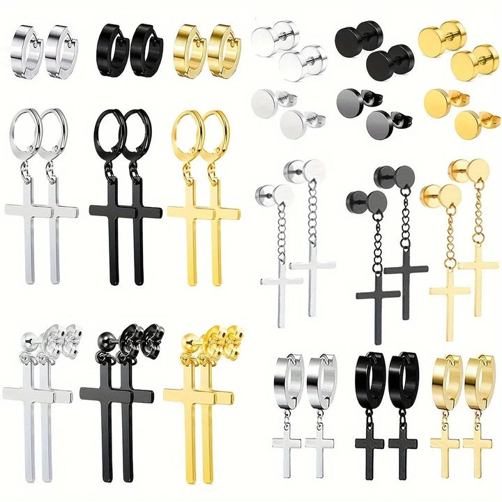 7 Pairs Stainless Steel Dangle Hoop Earrings for Men