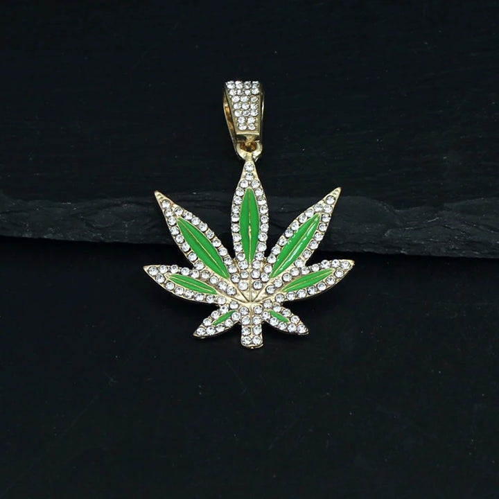 Enamel Rhinestone Maple Leaf Pendant Necklace